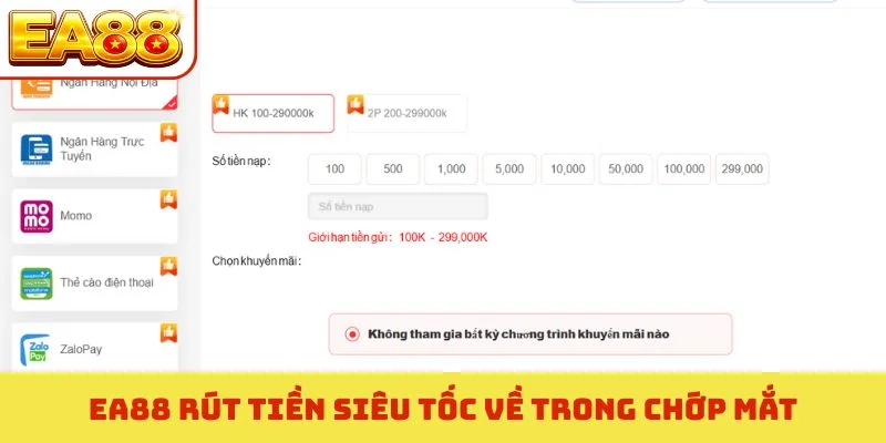 EA88 rút tiền siêu tốc về trong chớp mắt