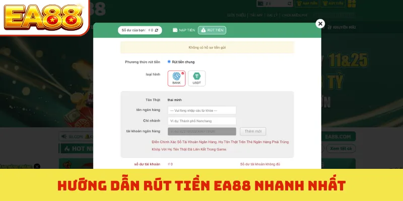 Hướng dẫn rút tiền EA88 nhanh nhất